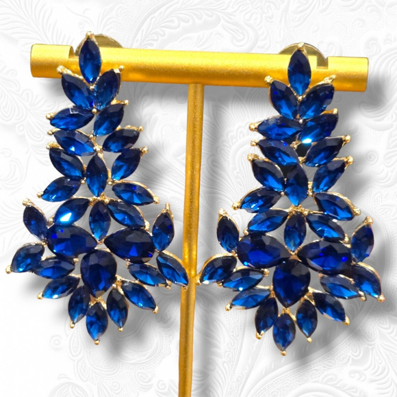 Rhinestone Chandelier Earrings Crystal 2.9 inch Blue - Picture 2 of 6